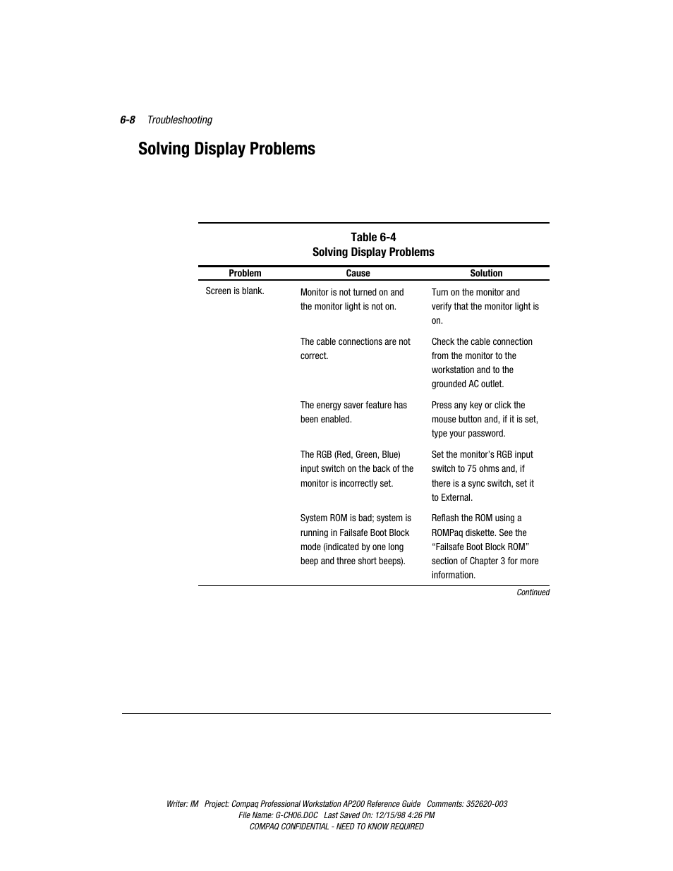 Solving display problems, Solving display problems -8 | Compaq Professional Workstation AP200 User Manual | Page 112 / 163