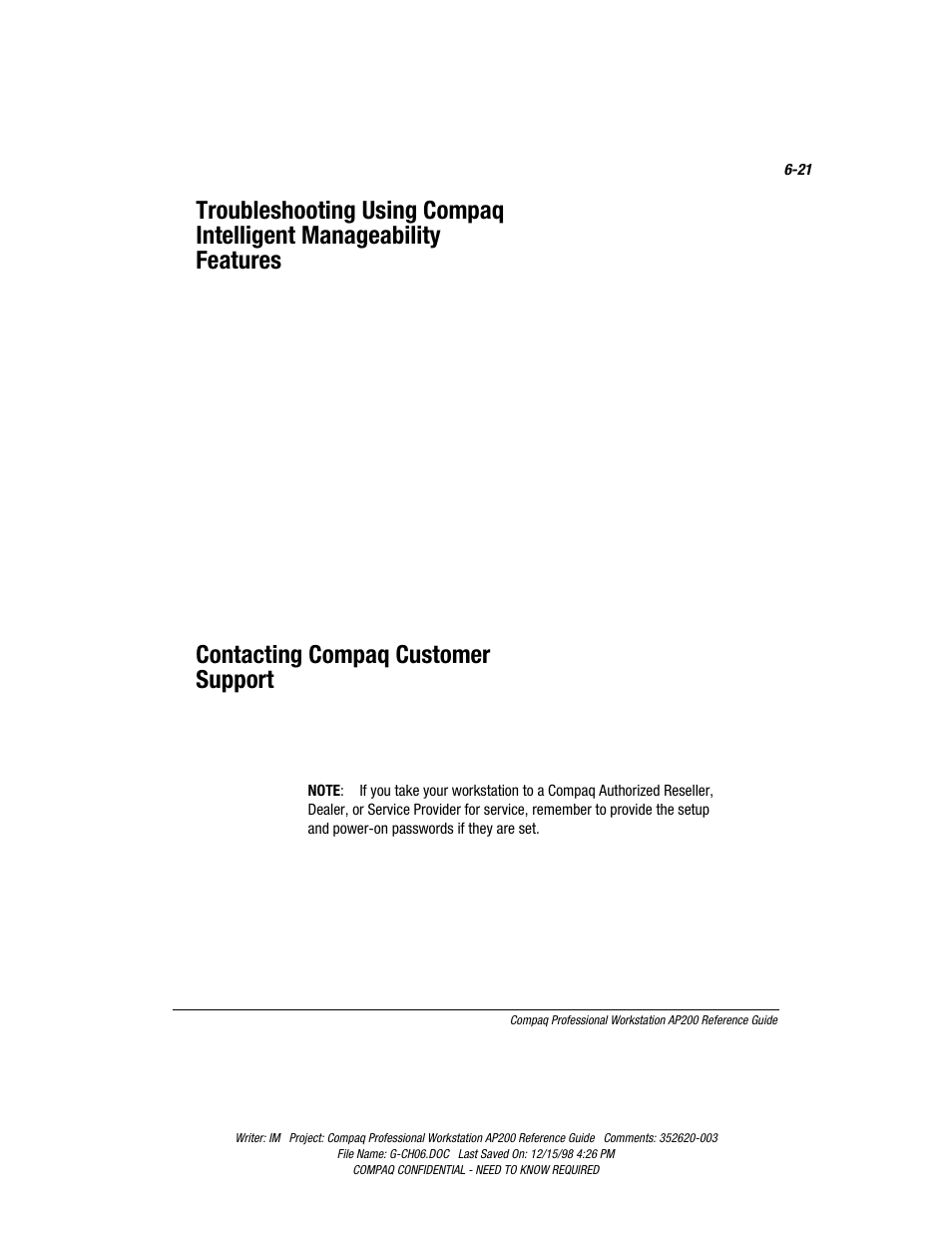 Contacting compaq customer support | Compaq Professional Workstation AP200 User Manual | Page 125 / 163