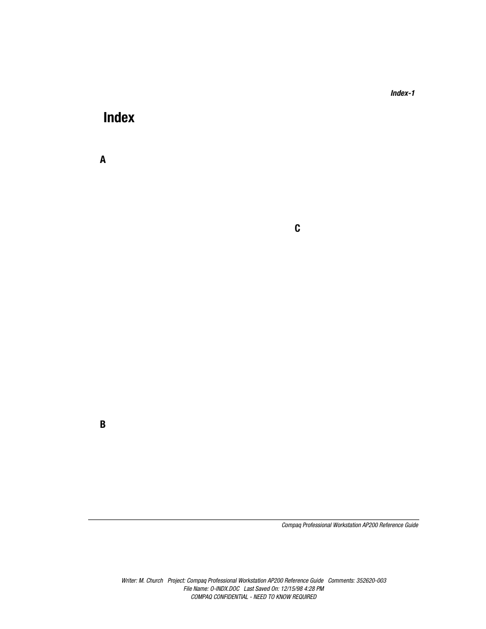 Index | Compaq Professional Workstation AP200 User Manual | Page 155 / 163