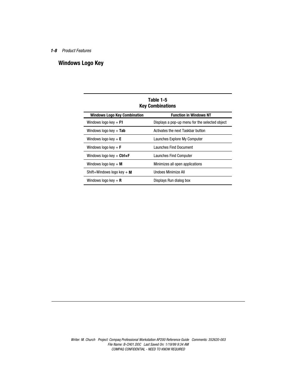 Windows logo key, Windows logo key -8 | Compaq Professional Workstation AP200 User Manual | Page 20 / 163