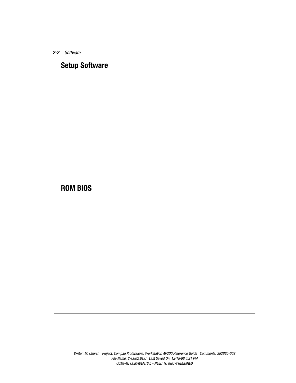 Setup software, Rom bios, Setup software -2 rom bios -2 | Compaq Professional Workstation AP200 User Manual | Page 24 / 163