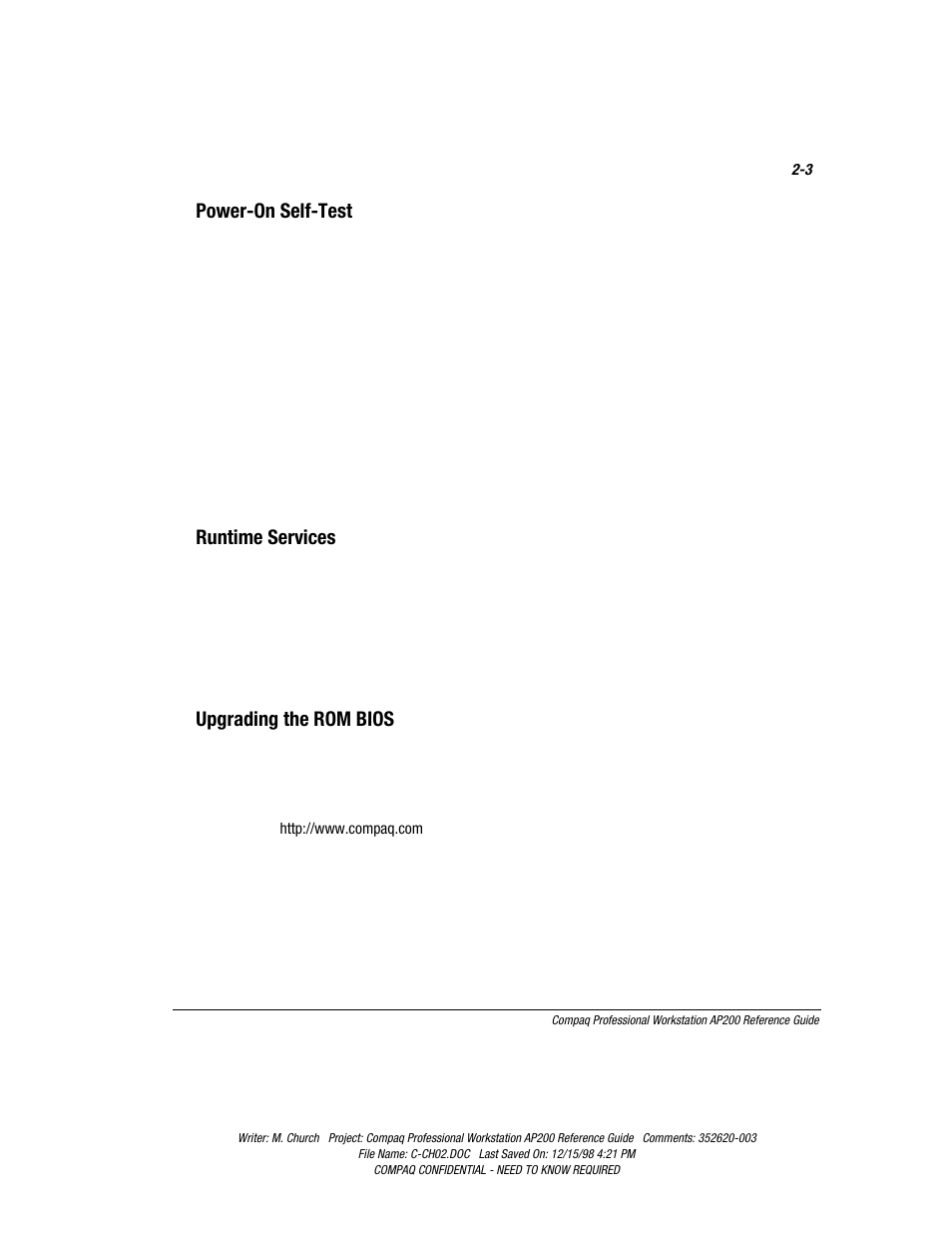 Power-on self-test, Runtime services, Upgrading the rom bios | Compaq Professional Workstation AP200 User Manual | Page 25 / 163