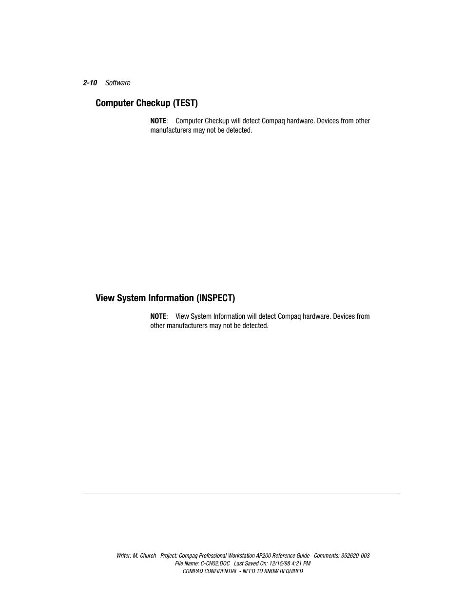 Computer checkup (test), View system information (inspect) | Compaq Professional Workstation AP200 User Manual | Page 32 / 163