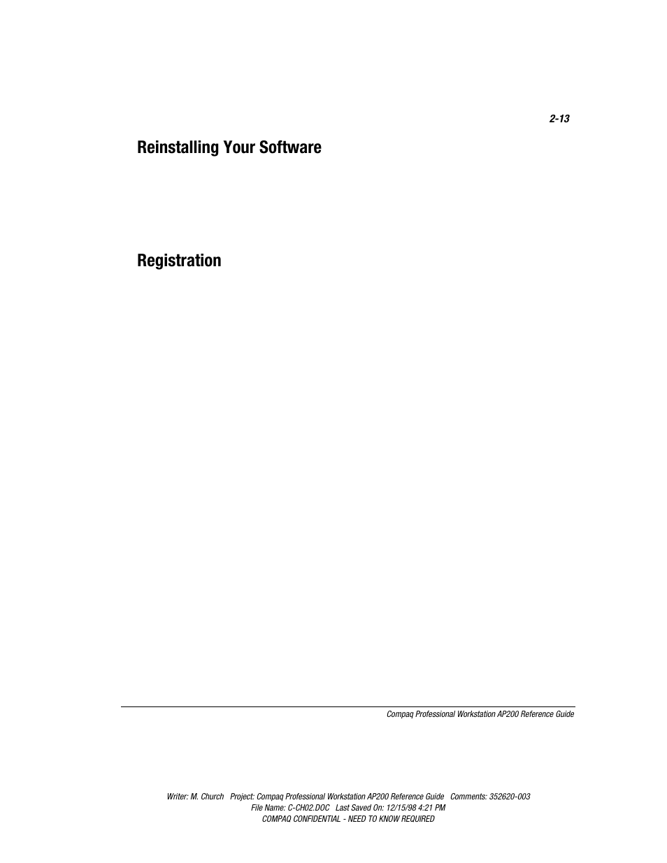 Reinstalling your software, Registration, Reinstalling your software -13 registration -13 | Compaq Professional Workstation AP200 User Manual | Page 35 / 163