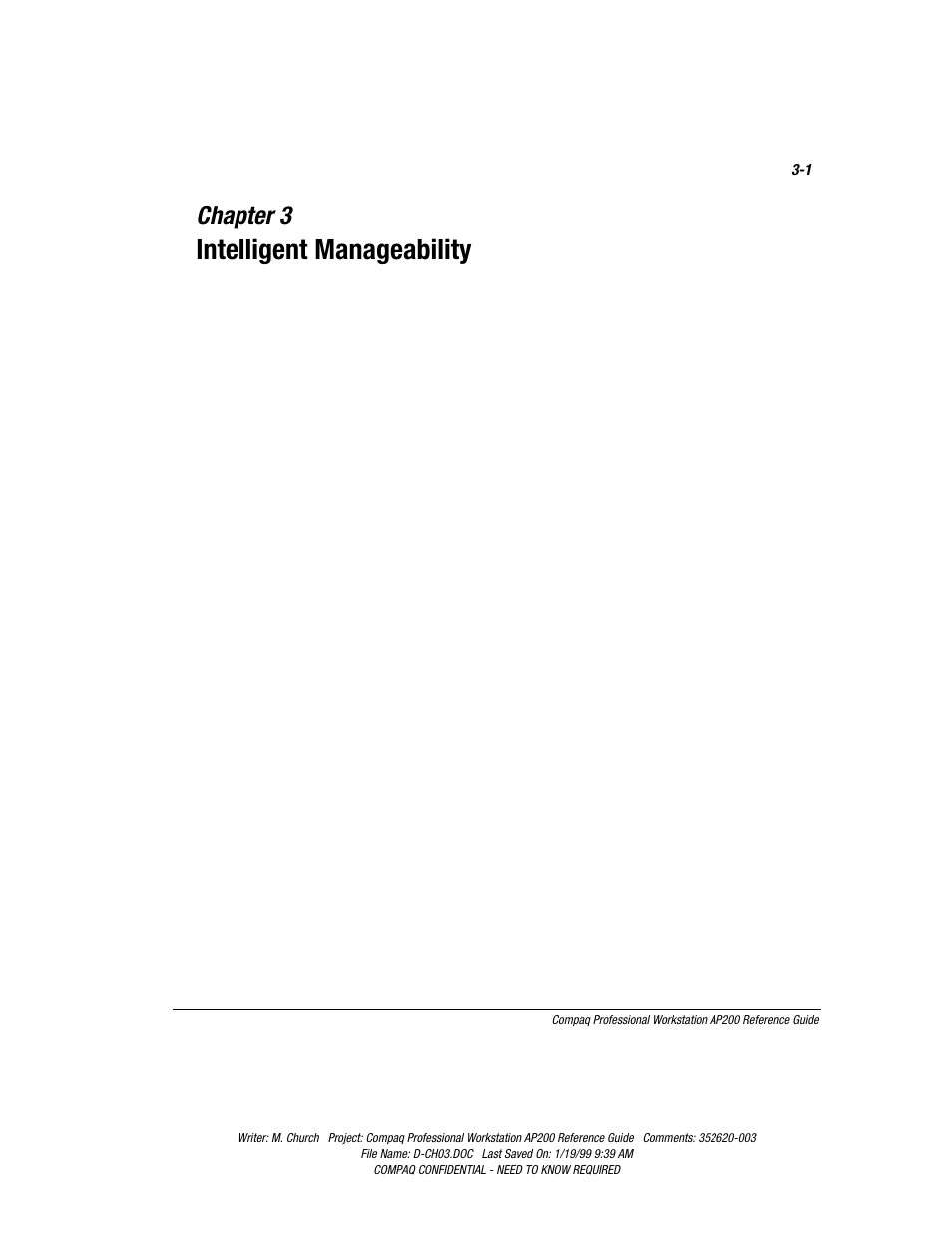 Chapter 3: intelligent manageability, Chapter 3, Intelligent manageability | Compaq Professional Workstation AP200 User Manual | Page 36 / 163