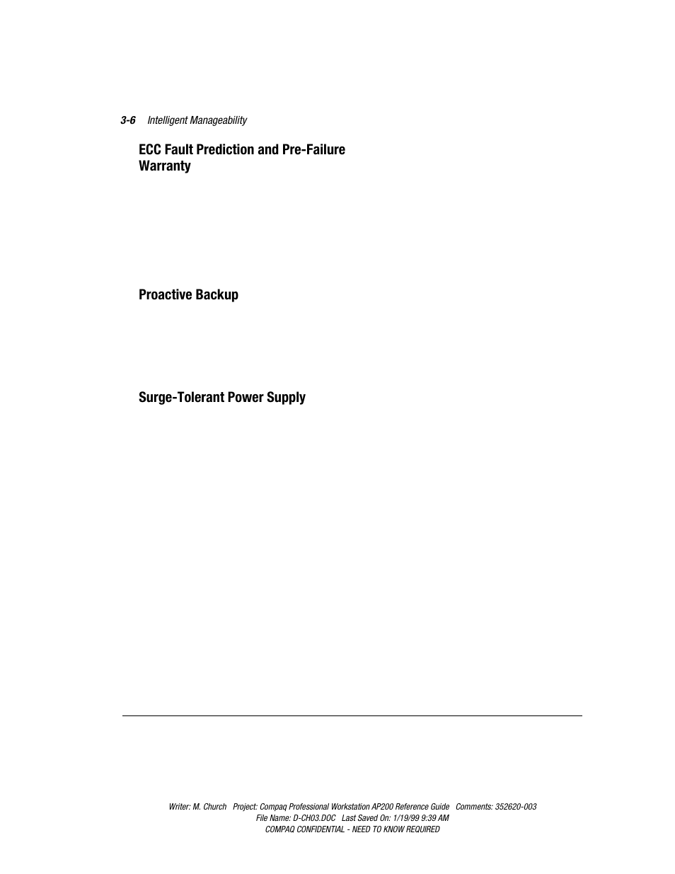 Ecc fault prediction and pre-failure warranty, Proactive backup, Surge-tolerant power supply | Compaq Professional Workstation AP200 User Manual | Page 41 / 163