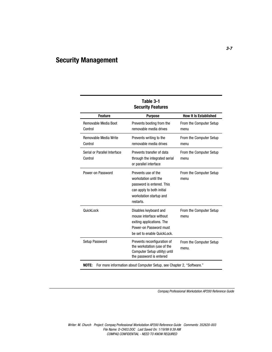 Security management, Security management -7 | Compaq Professional Workstation AP200 User Manual | Page 42 / 163