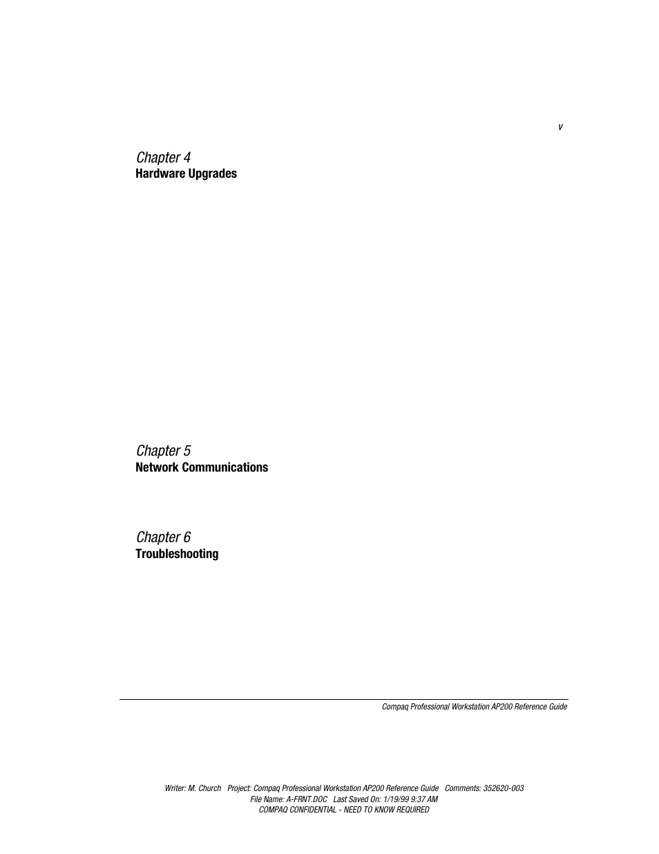 Chapter 4, Chapter 5, Chapter 6 | Compaq Professional Workstation AP200 User Manual | Page 5 / 163