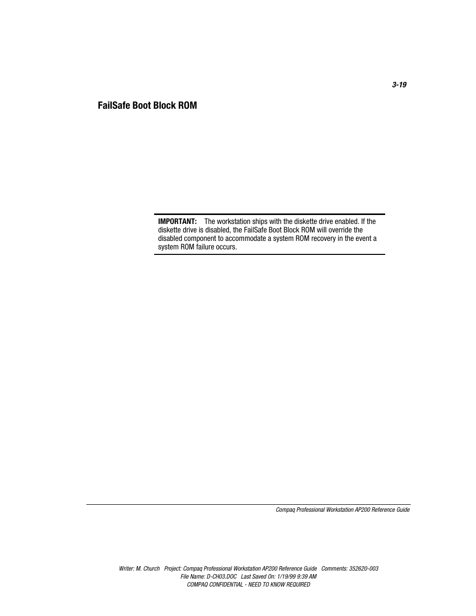 Failsafe boot block rom, Failsafe boot block rom -19 | Compaq Professional Workstation AP200 User Manual | Page 54 / 163