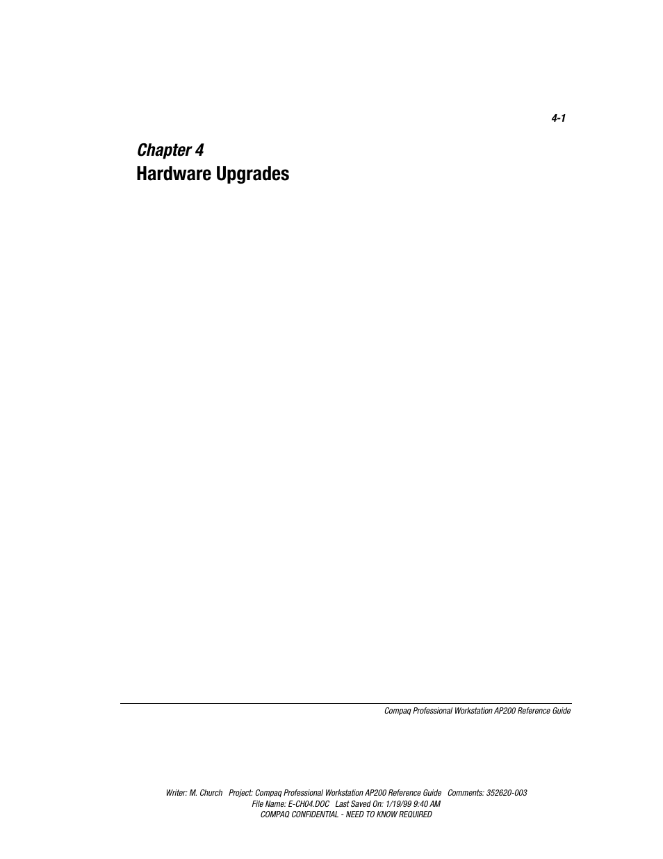 Chapter 4: hardware upgrades, Chapter 4, Hardware upgrades | Compaq Professional Workstation AP200 User Manual | Page 65 / 163