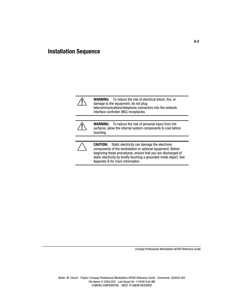 Installation sequence, Installation sequence -3 | Compaq Professional Workstation AP200 User Manual | Page 67 / 163