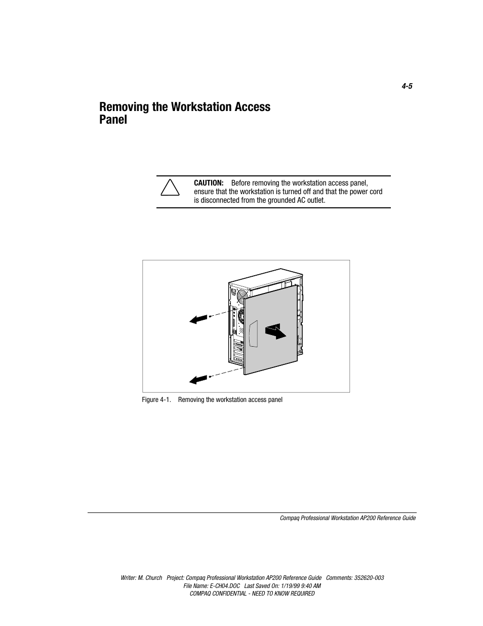 Removing the workstation access panel, Removing the workstation access panel -5 | Compaq Professional Workstation AP200 User Manual | Page 69 / 163