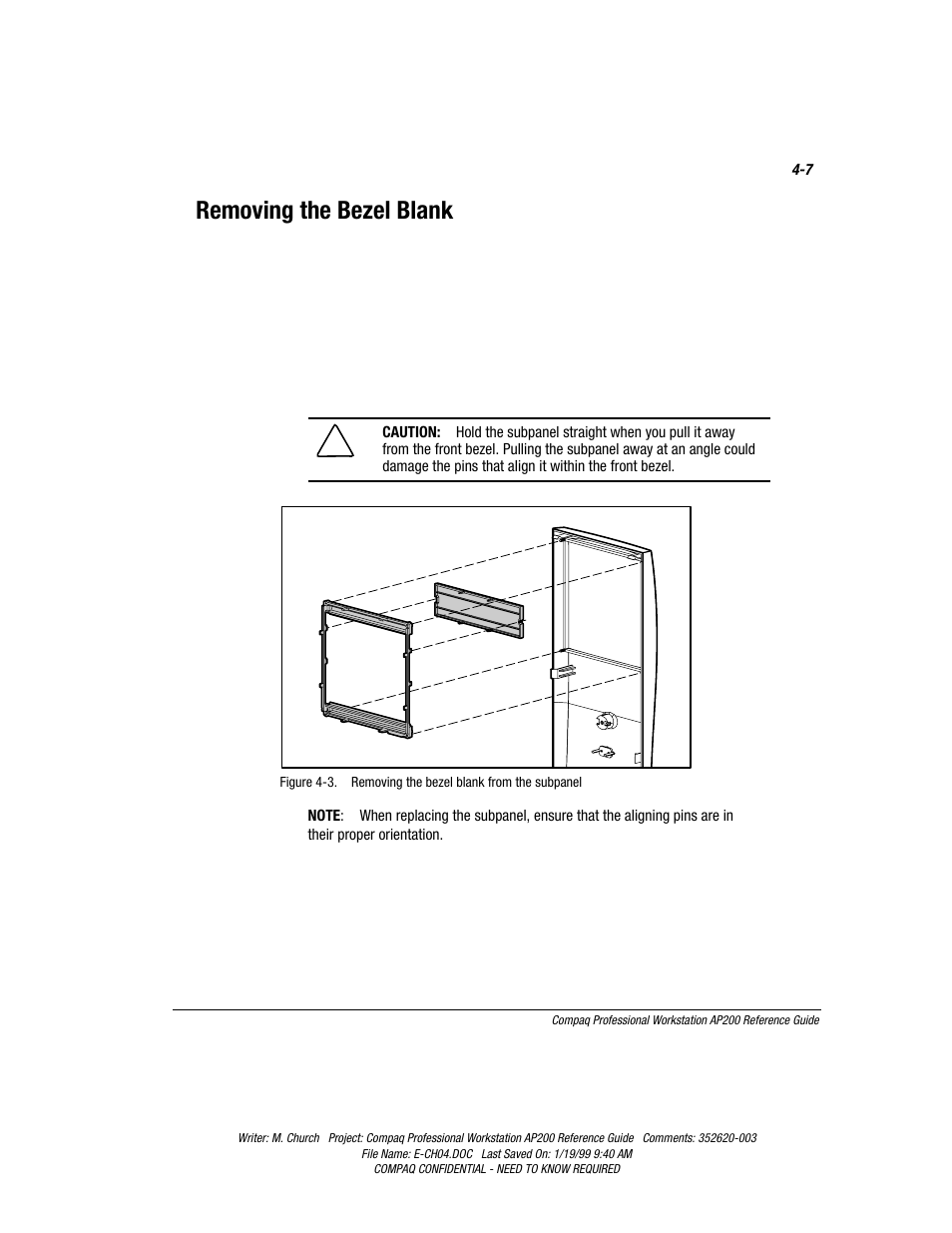 Removing the bezel blank, Removing the bezel blank -7 | Compaq Professional Workstation AP200 User Manual | Page 71 / 163