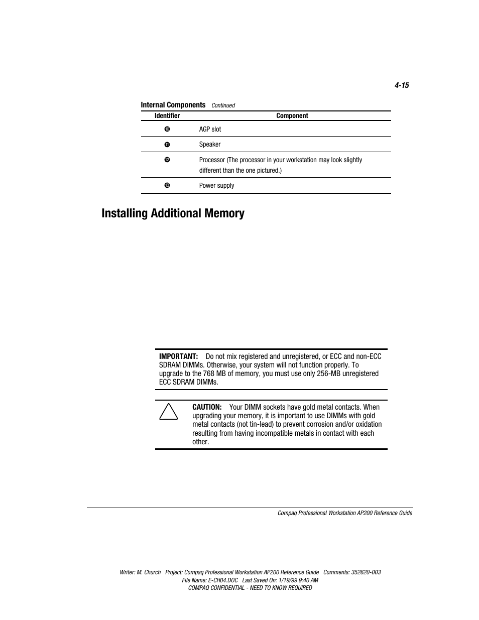 Installing additional memory | Compaq Professional Workstation AP200 User Manual | Page 79 / 163