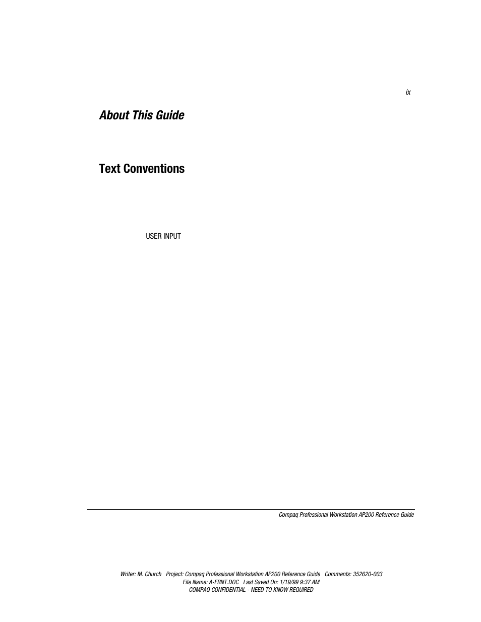 About this guide, Text conventions | Compaq Professional Workstation AP200 User Manual | Page 9 / 163