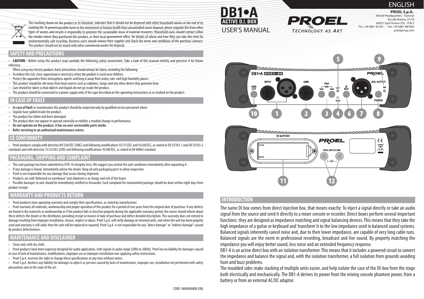 Proel DB1A User Manual | 2 pages