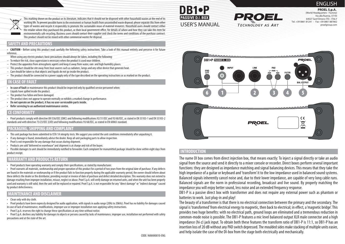 Proel DB1P User Manual | 2 pages