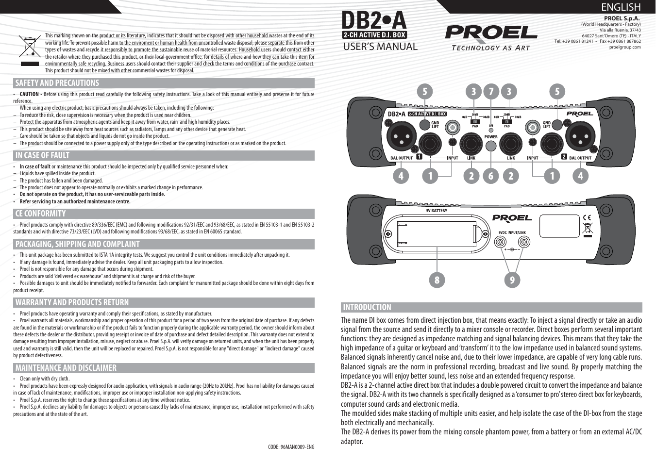 Proel DB2A User Manual | 2 pages
