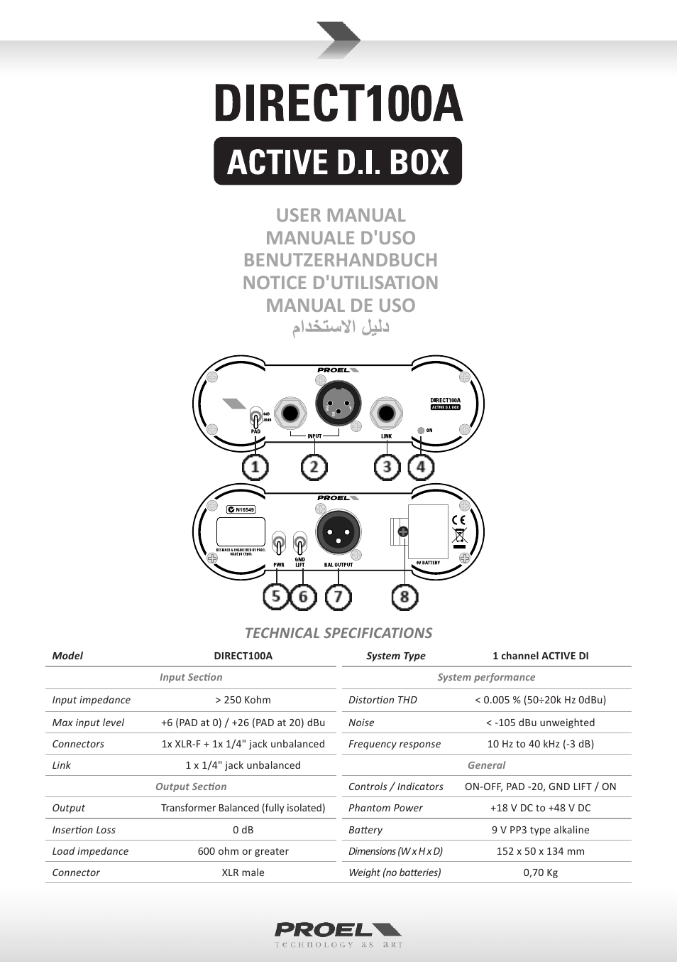 Proel DIRECT100A User Manual | 10 pages