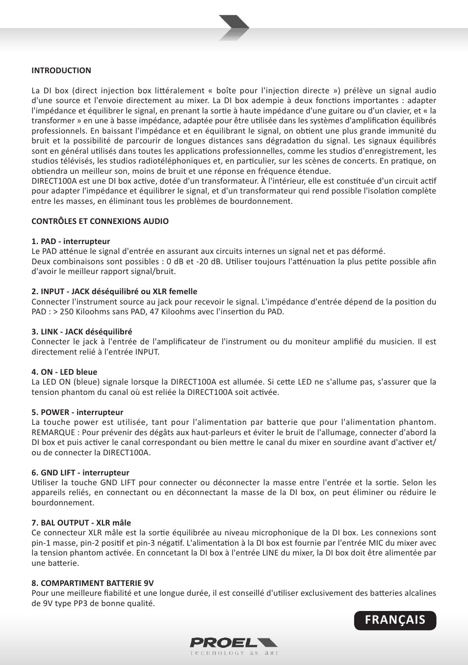 Français | Proel DIRECT100A User Manual | Page 5 / 10