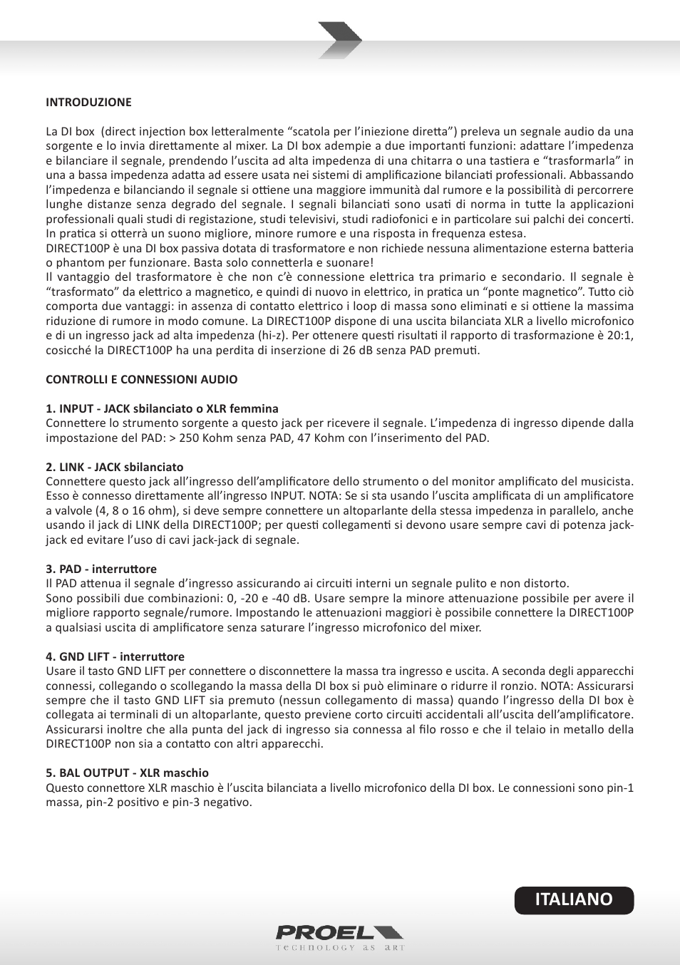 Italiano | Proel DIRECT100P User Manual | Page 3 / 10