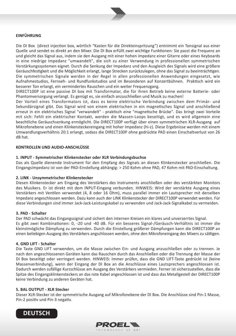 Deutsch | Proel DIRECT100P User Manual | Page 4 / 10