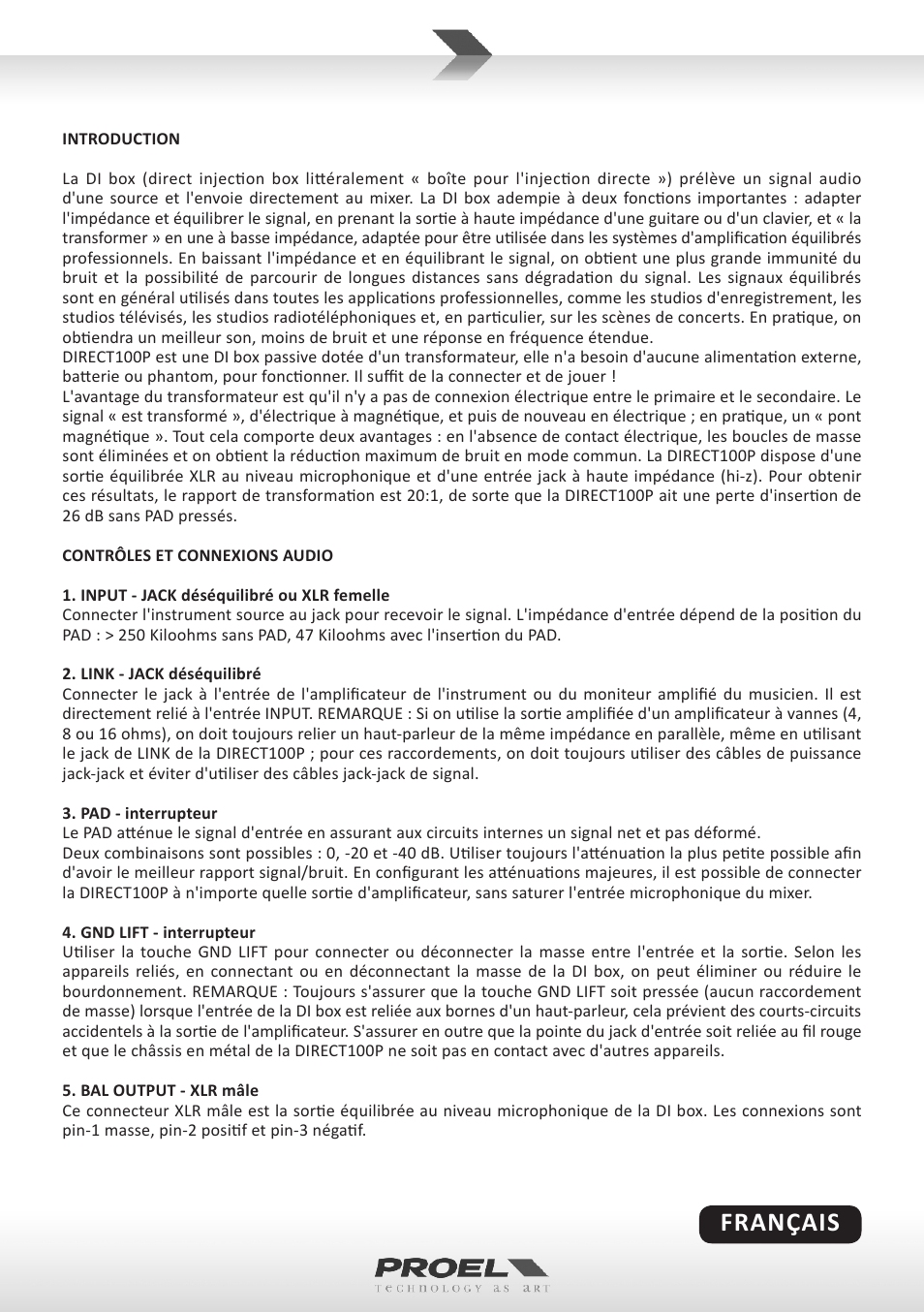 Français | Proel DIRECT100P User Manual | Page 5 / 10