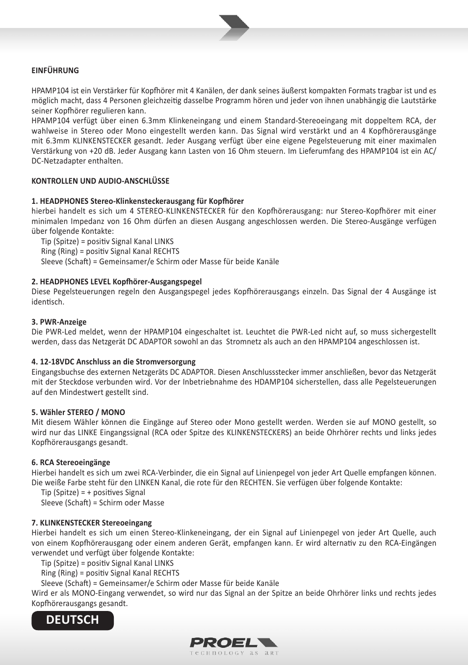 Deutsch | Proel HPAMP104 User Manual | Page 4 / 10