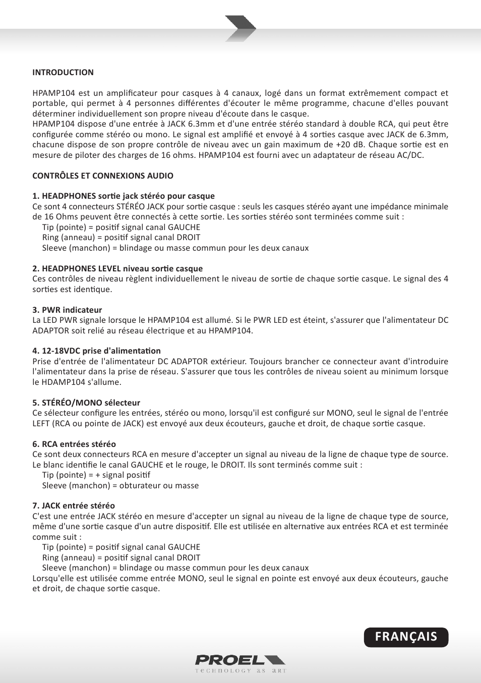 Français | Proel HPAMP104 User Manual | Page 5 / 10