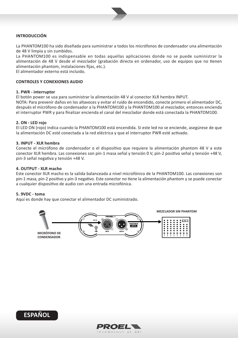 Español | Proel PHANTOM100 User Manual | Page 6 / 10