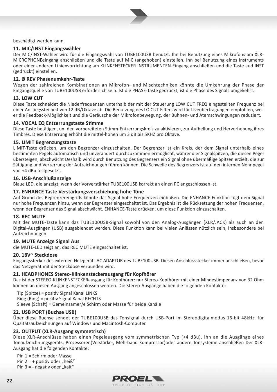 Proel TUBE100USB User Manual | Page 22 / 39