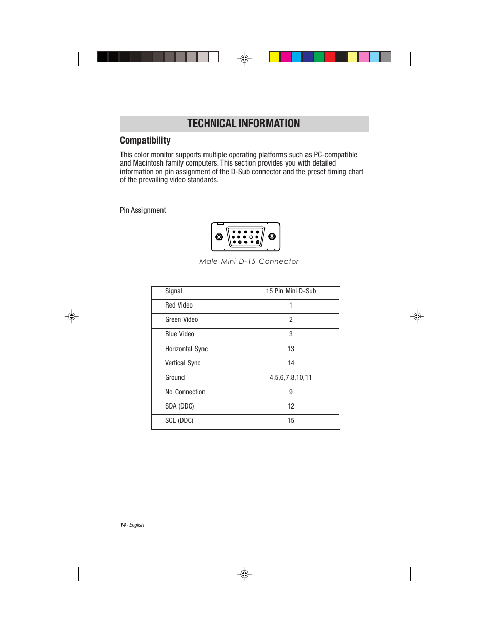 English, Technical information, Compatibility | Compaq S900 User Manual | Page 16 / 19