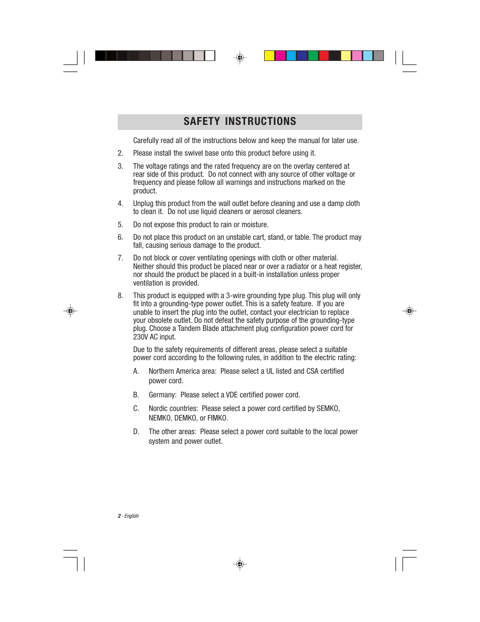 English, Safety instructions | Compaq S900 User Manual | Page 4 / 19