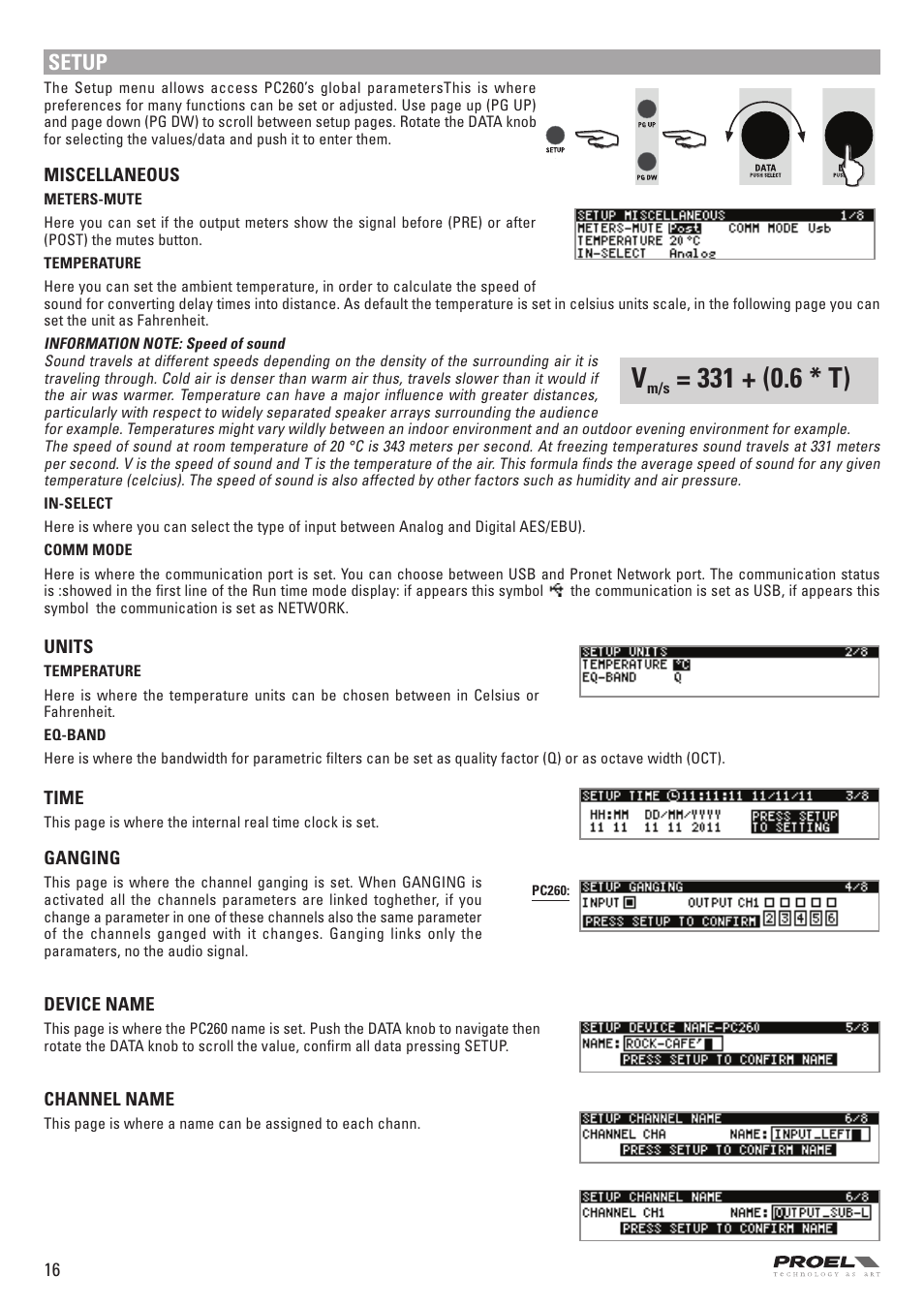 Setup | Proel PC260 User Manual | Page 16 / 36