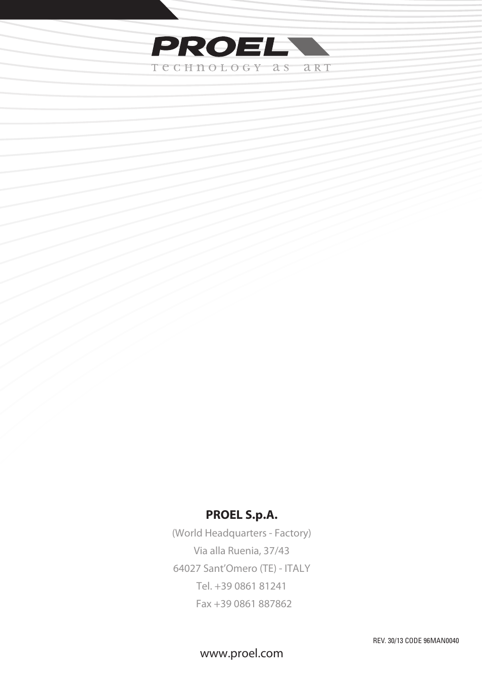 Manuale utente user’s manual | Proel PC260 User Manual | Page 36 / 36