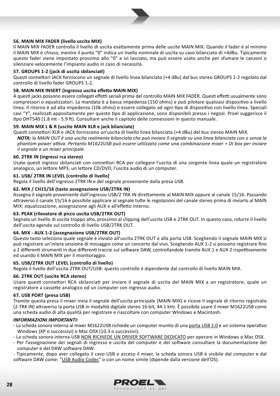 Proel M1622USB User Manual | Page 28 / 67
