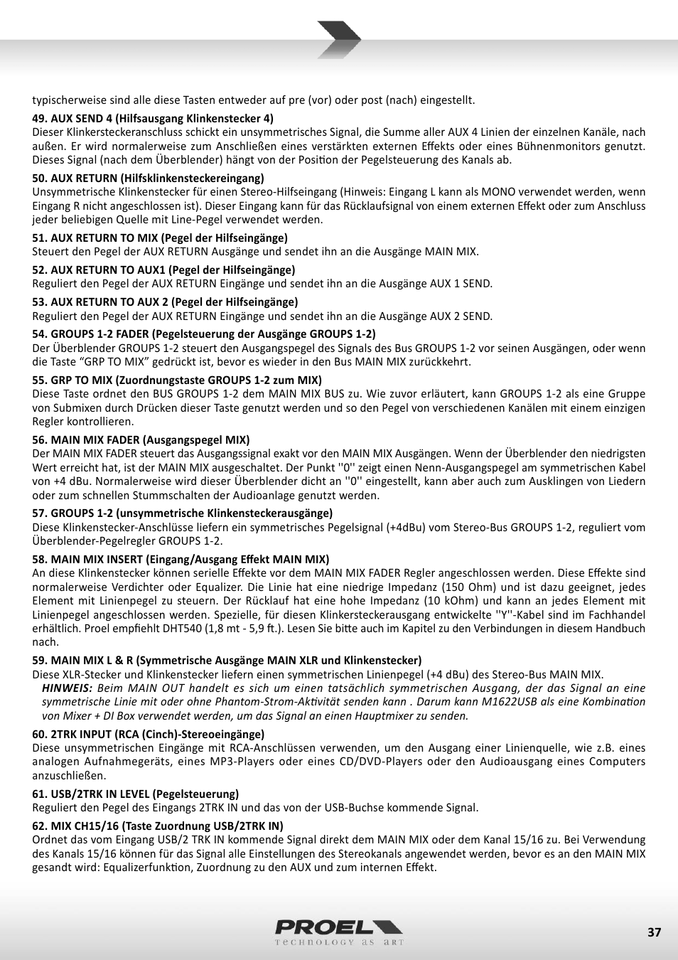 Proel M1622USB User Manual | Page 37 / 67