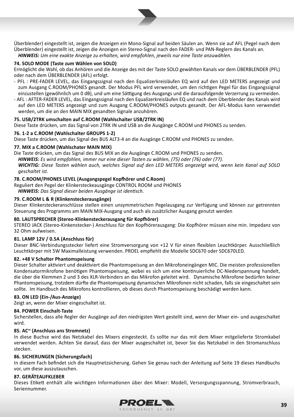 Proel M1622USB User Manual | Page 39 / 67