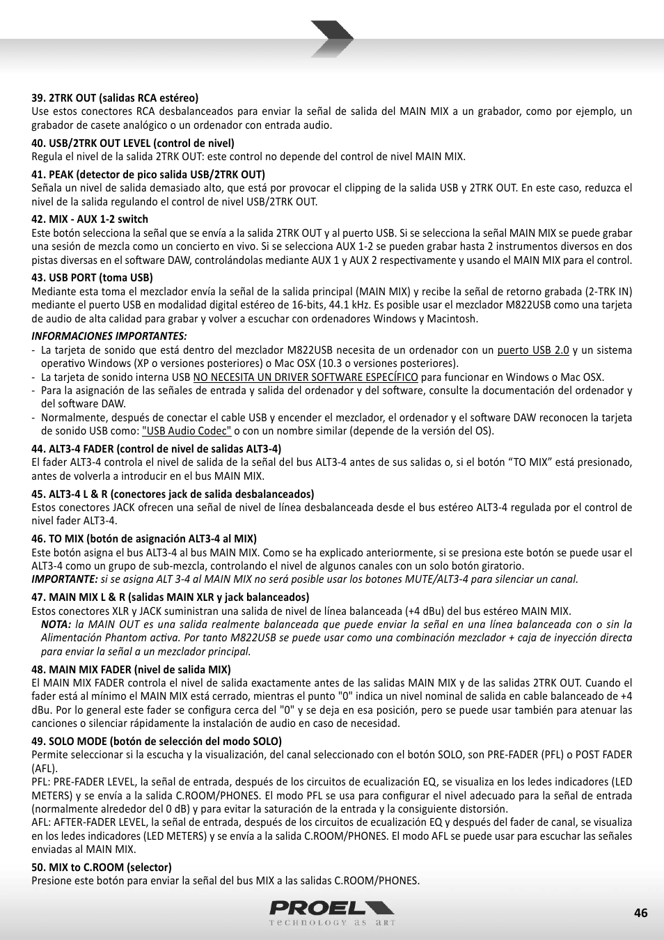 Proel M822USB User Manual | Page 46 / 55