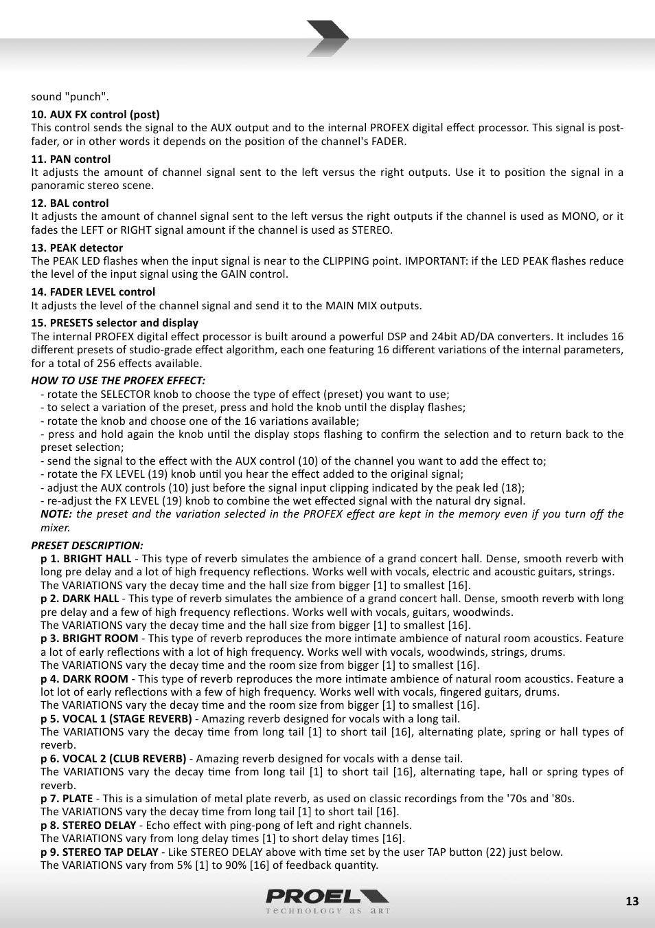 Proel M602FX User Manual | Page 13 / 41