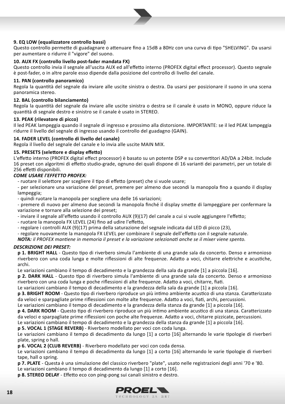 Proel M602FX User Manual | Page 18 / 41