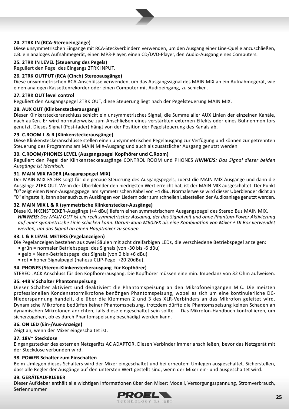 Proel M602FX User Manual | Page 25 / 41