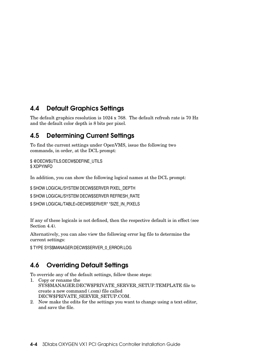 4 default graphics settings, 5 determining current settings, Overriding default settings | 6 overriding default settings | Compaq OXYGEN VX1 User Manual | Page 26 / 29