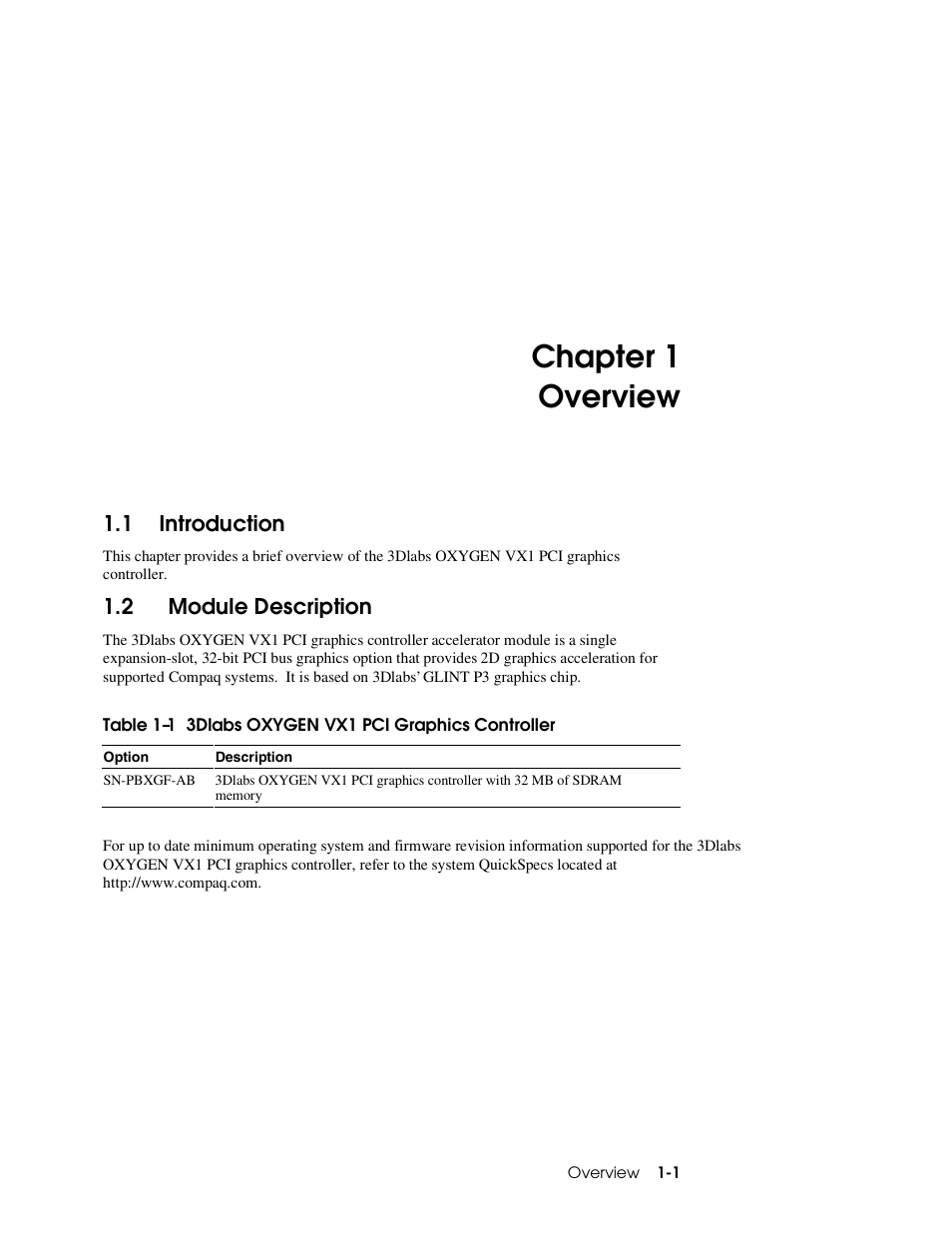 Overview, Introduction, Module description | Chapter 1 overview | Compaq OXYGEN VX1 User Manual | Page 7 / 29