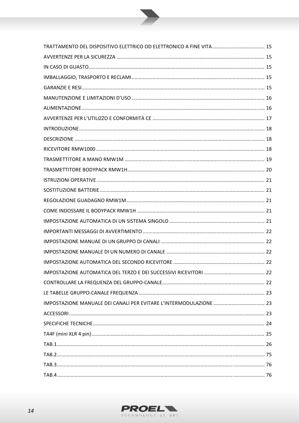 Proel RMW1000M User Manual | Page 14 / 82