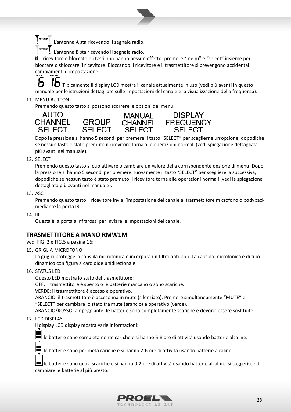 Trasmettitore a mano rmw1m | Proel RMW1000M User Manual | Page 19 / 82