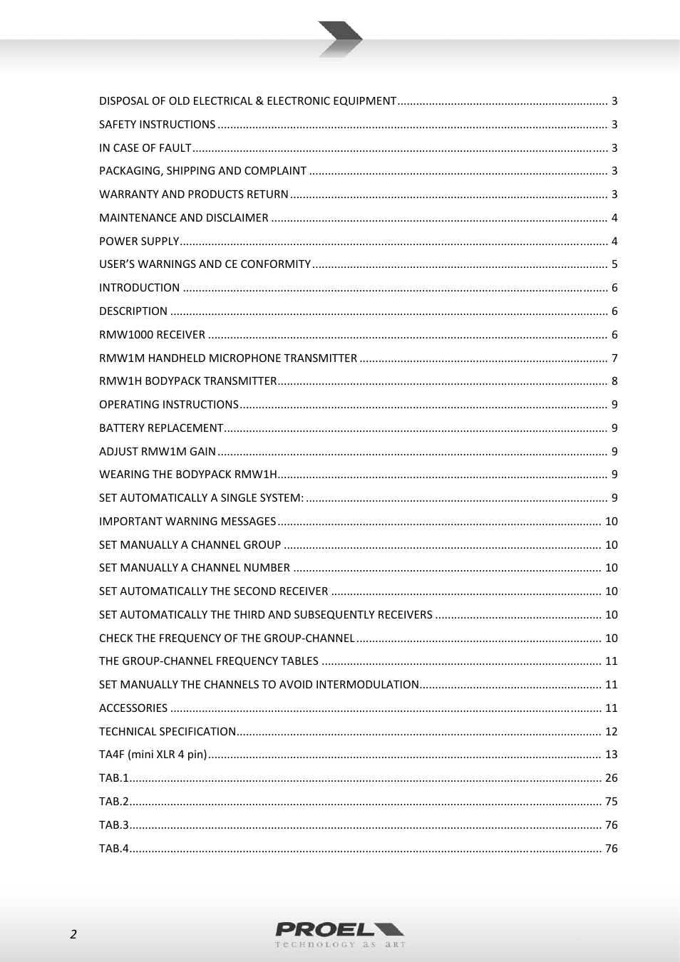 Proel RMW1000M User Manual | Page 2 / 82