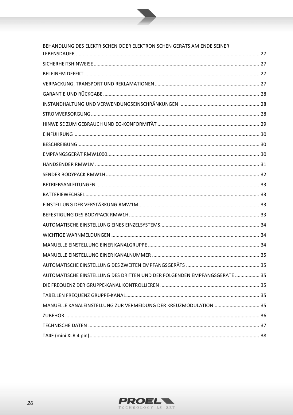 Proel RMW1000M User Manual | Page 26 / 82