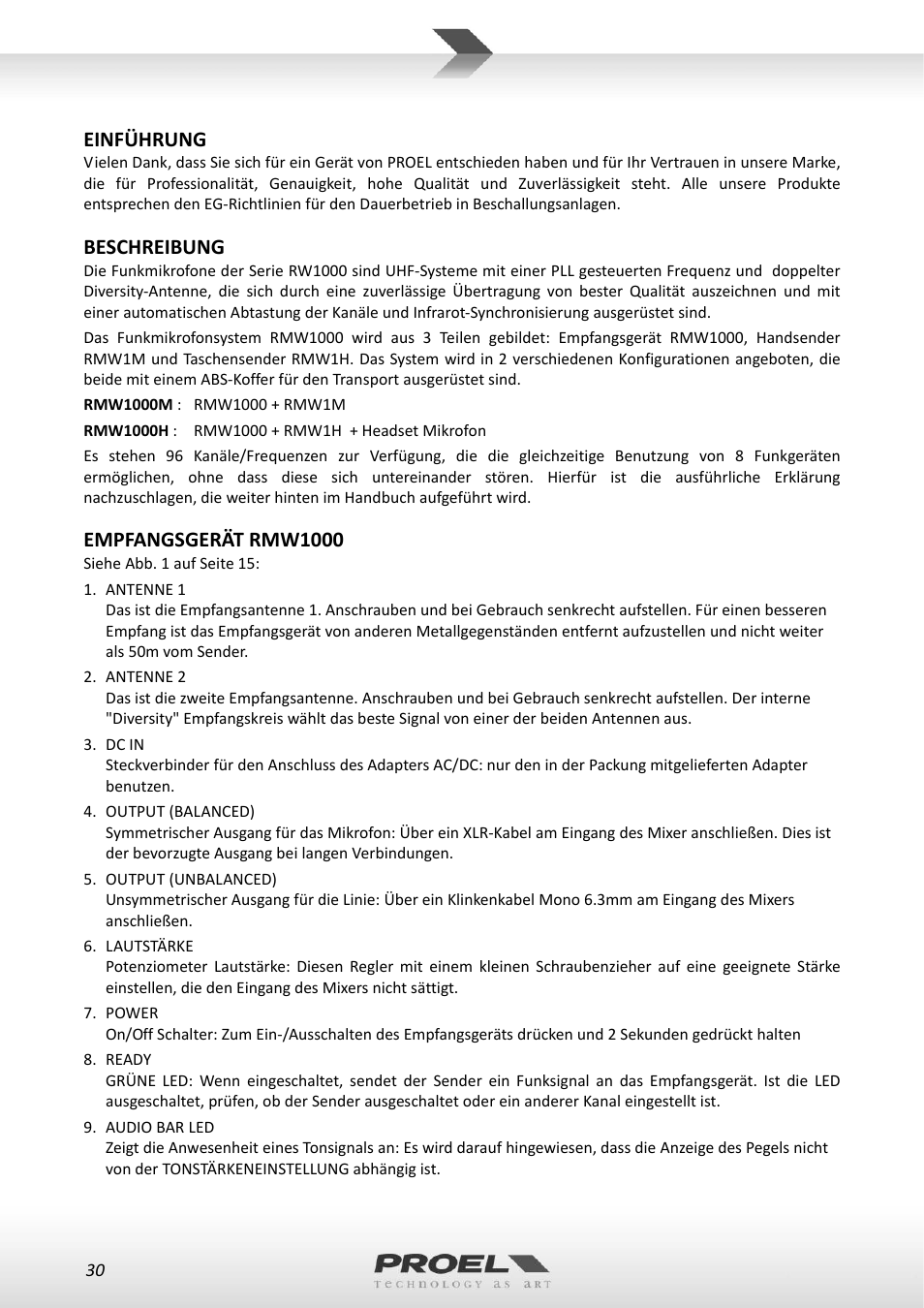 Proel RMW1000M User Manual | Page 30 / 82