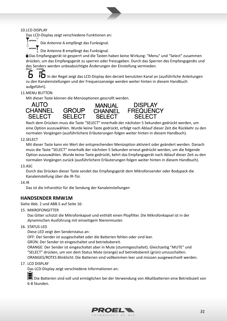 Handsender rmw1m | Proel RMW1000M User Manual | Page 31 / 82